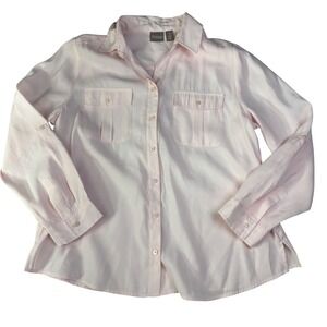 Chicos Light Pink Button‎ Down Long Sleeve Shirt Women Size 2 (L) Tab Sleeve